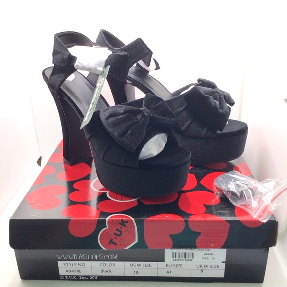 TUK Footwear Womens Black Velvet Bow Spice Platform Heel Size 10 - Picture 5 of 7